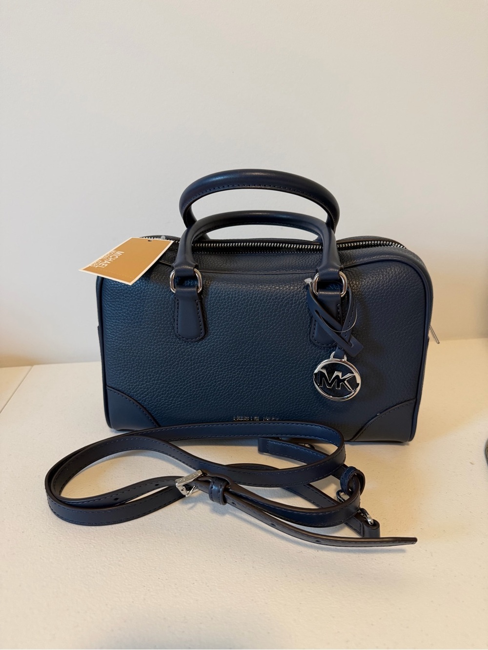 Michael Kors Thompson Medium Grained Leather Satchel Bag Blue NWT